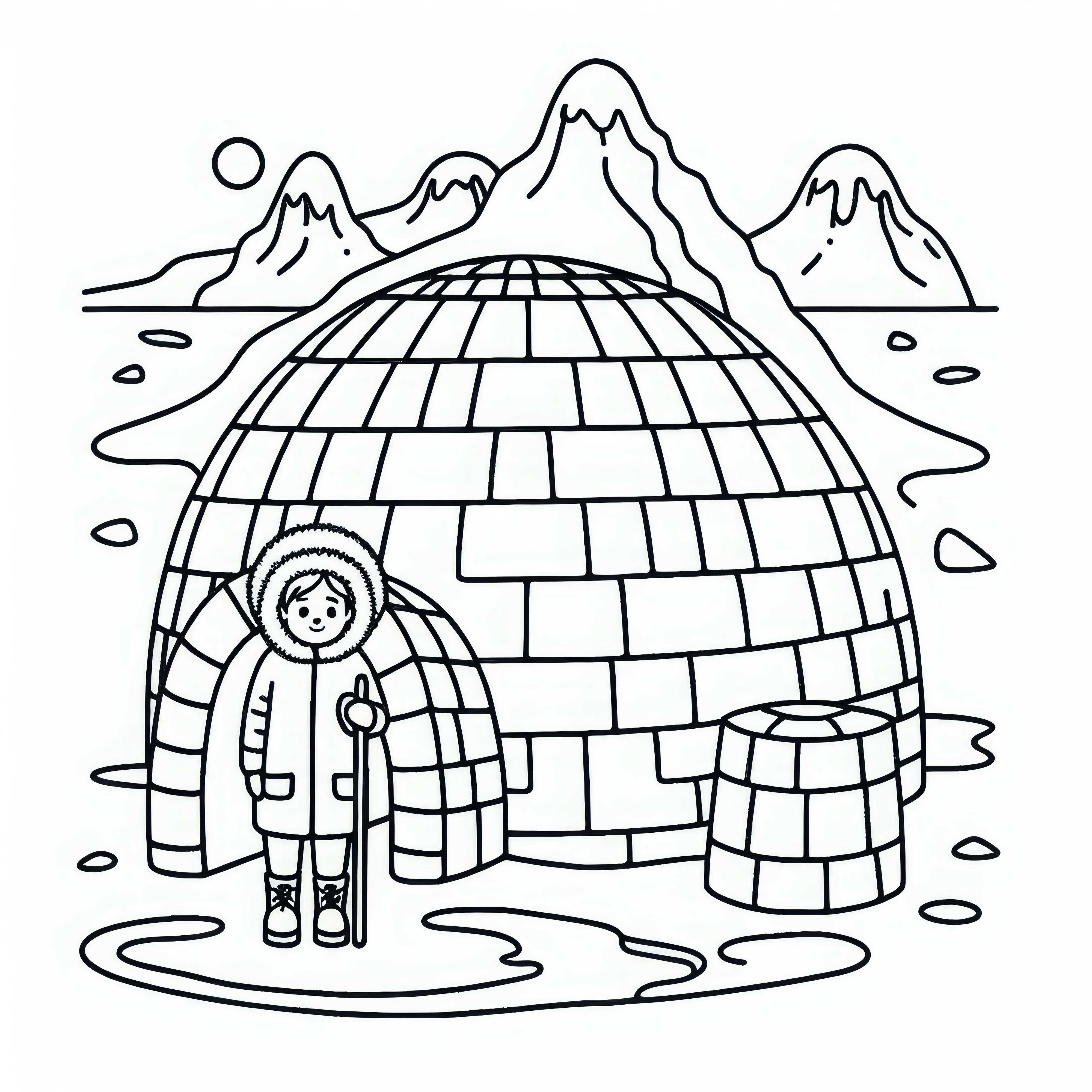 Iglu mit Kind im Winteranzug – Malvorlage Antarktis Kostenlos