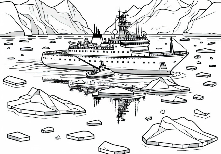 Navio de pesquisa quebra o gelo - Baixe gratuitamente o desenho para colorir da Antártica