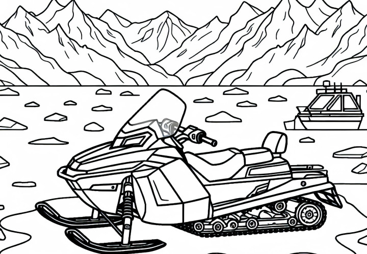 Snowmobile no gelo - Desenho para colorir Antártica grátis