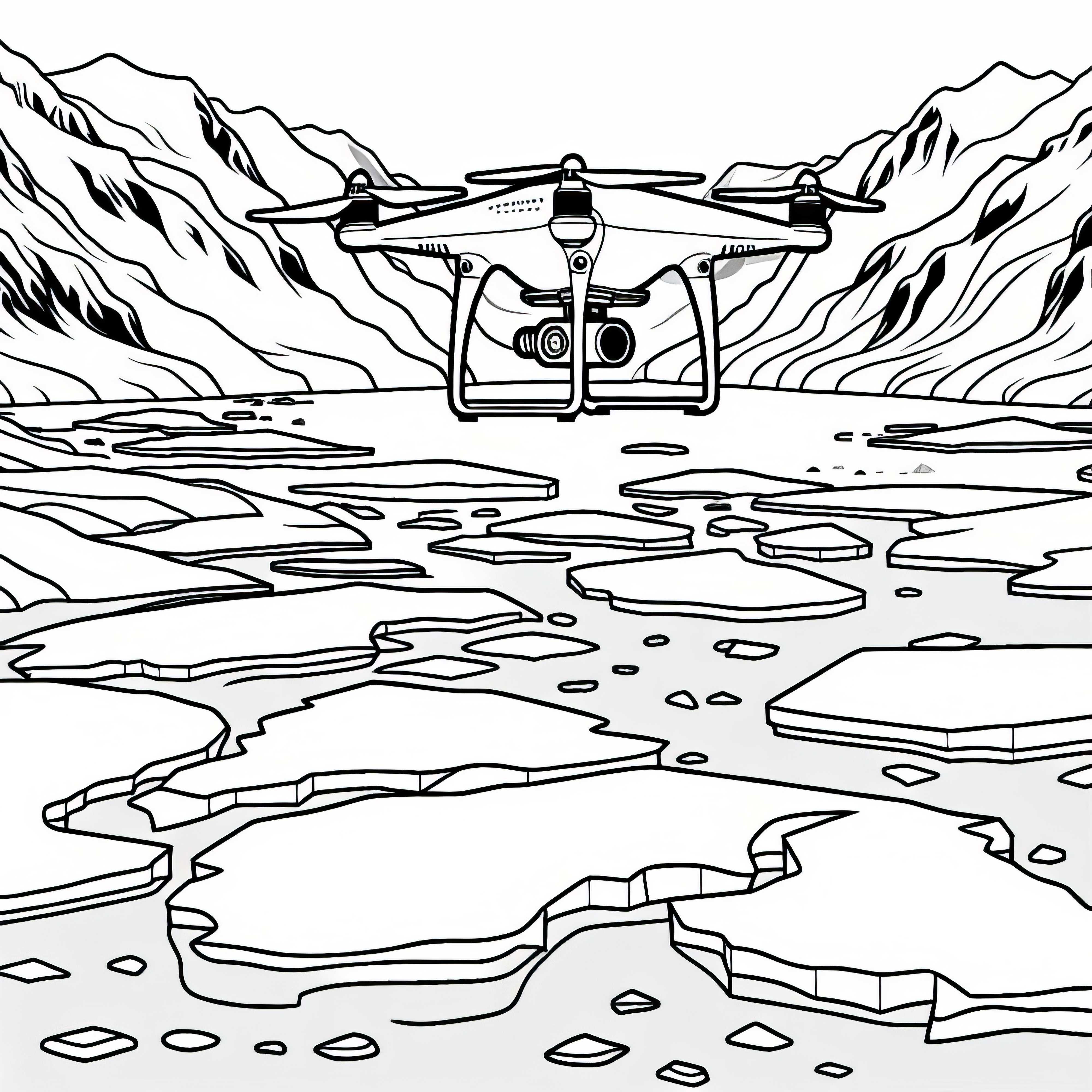 Drone voa sobre paisagem de glaciar - Desenho para colorir Antártica grátis