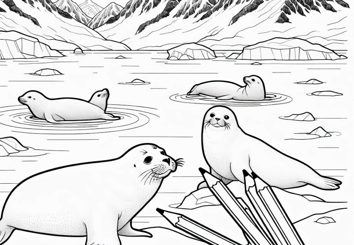 Desenho para colorir de focas da Antártica grátis – Agora para colorir e baixar