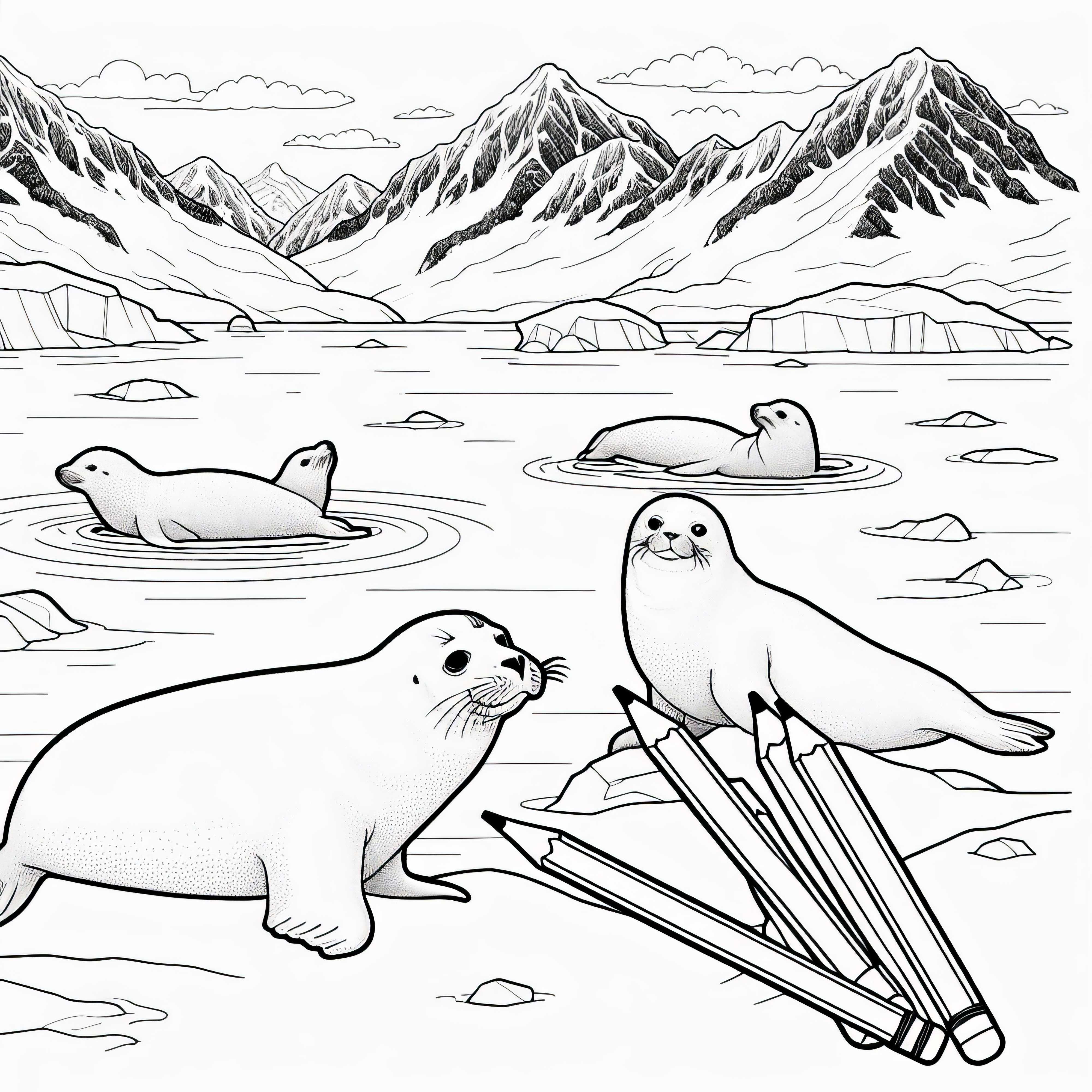 Desenho para colorir de focas na Antártida grátis - Agora para colorir e baixar