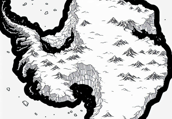 Künstlerische Landkarte als Ausmalbild der Antarktis – Kostenloser Download