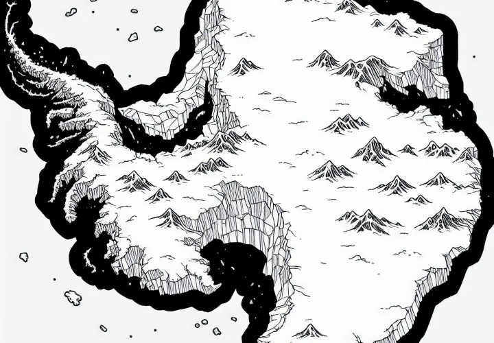 Künstlerische Landkarte als Ausmalbild der Antarktis – Kostenloser Download