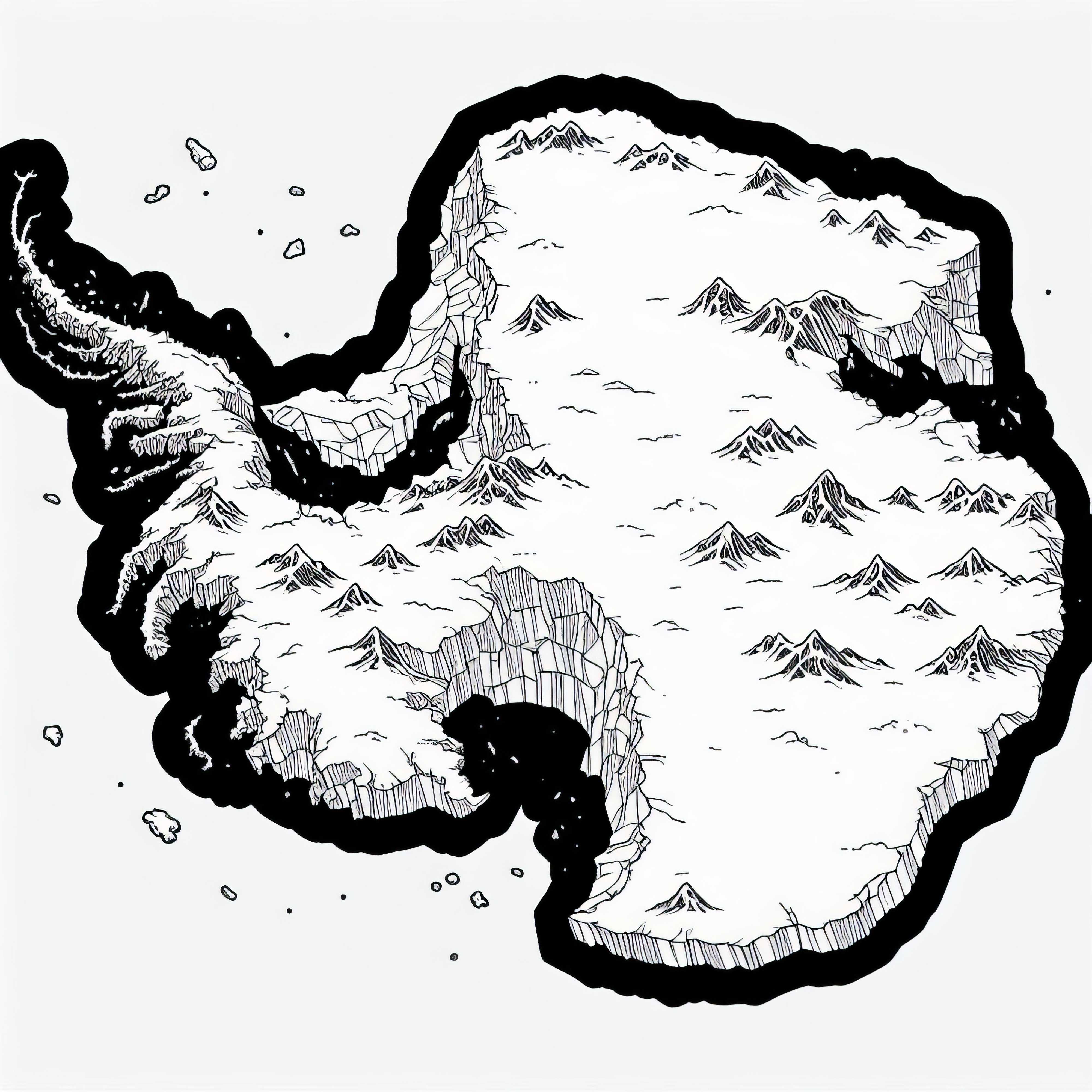 K&uuml;nstlerische Landkarte als Ausmalbild der Antarktis &ndash; Kostenloser Download