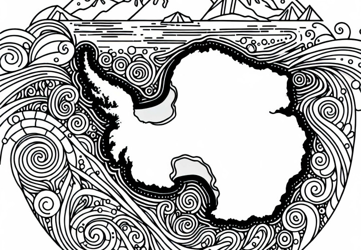 Stilisiertes Ausmalbild einer Landkarte der Antarktis kostenlos herunterladen