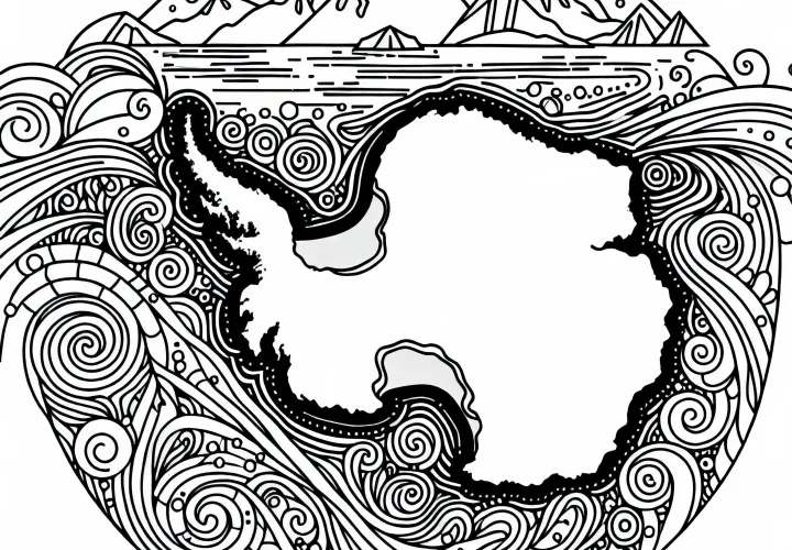 Stilisiertes Ausmalbild einer Landkarte der Antarktis kostenlos herunterladen