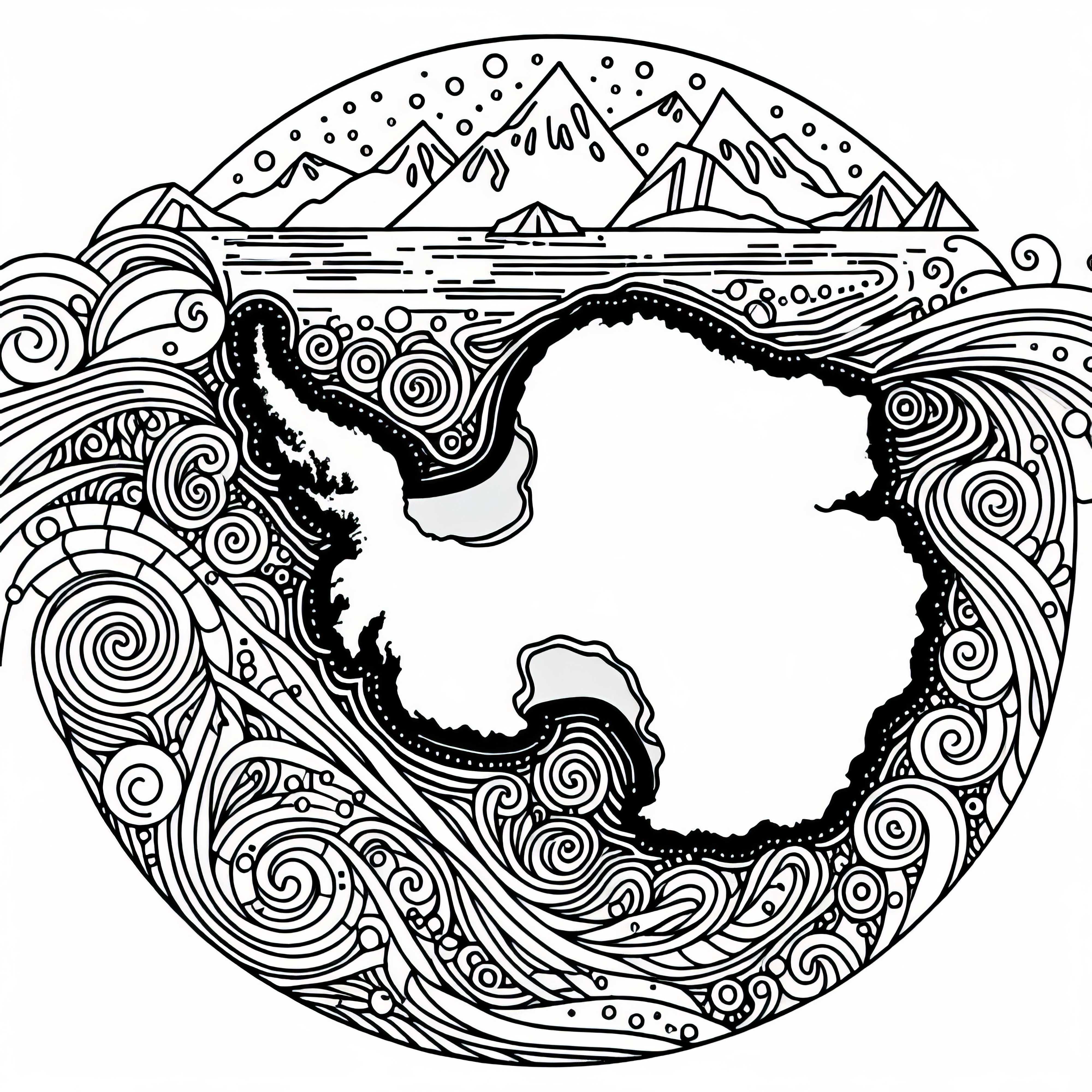 Stilisiertes Ausmalbild einer Landkarte der Antarktis kostenlos herunterladen