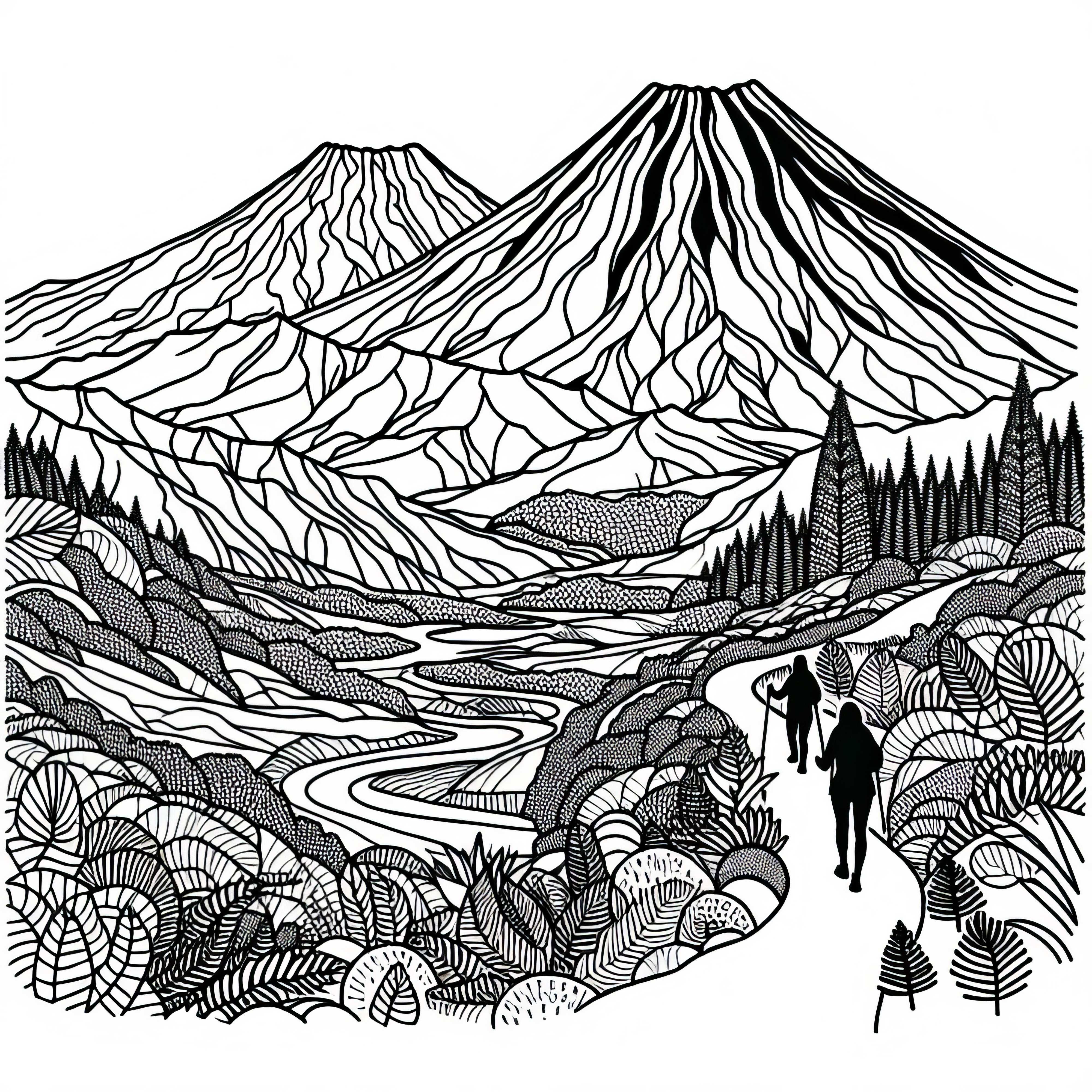 Volcanes Tongariro en Nueva Zelanda con sendero - Plantilla para colorear Australia y Oceanía