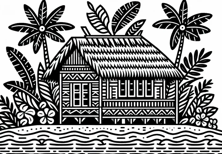 Fale Samoa Rumah dengan Atap Palm – Template Mewarnai Gratis