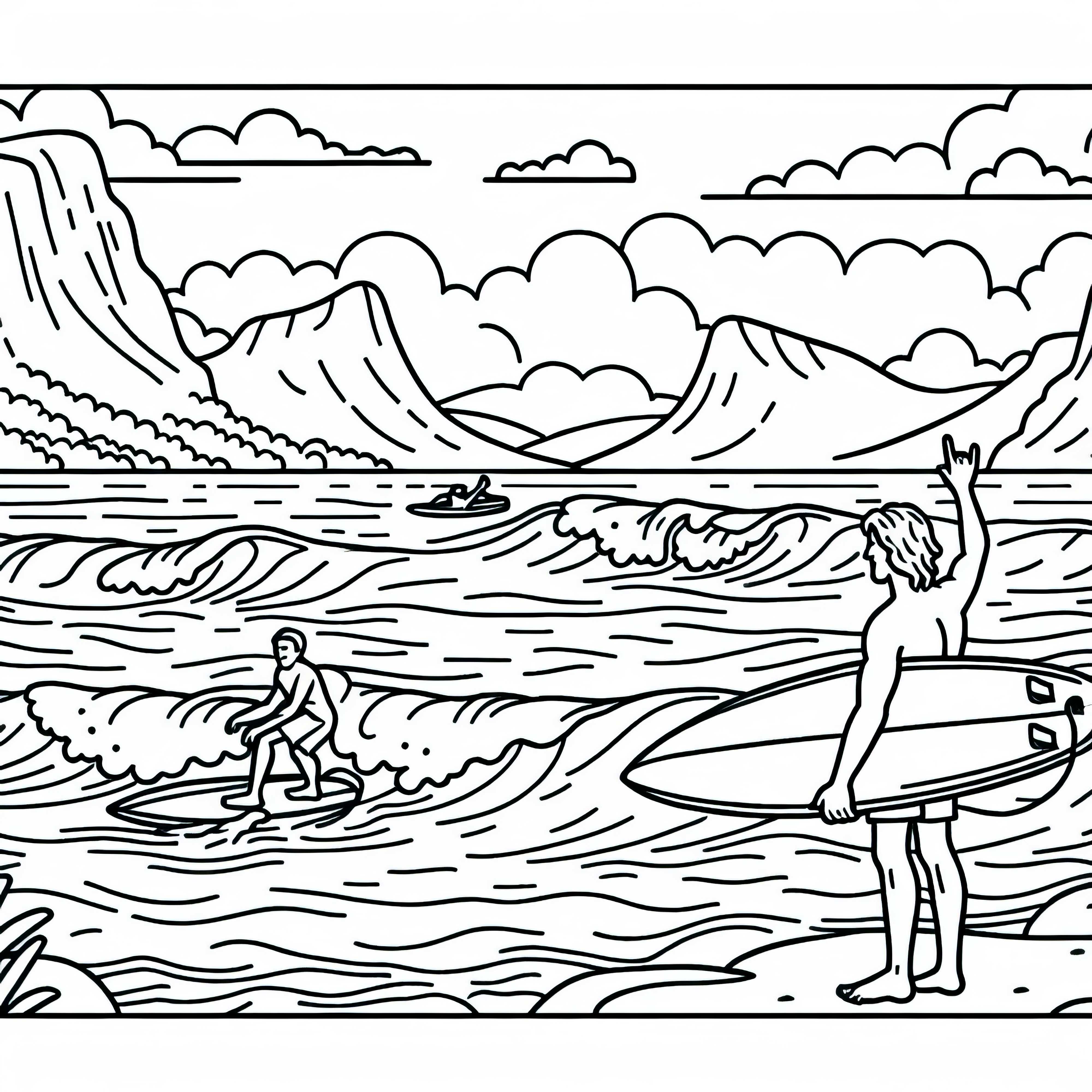 Costa con surfistas - Dibujo para colorear de Australia y Oceanía gratis