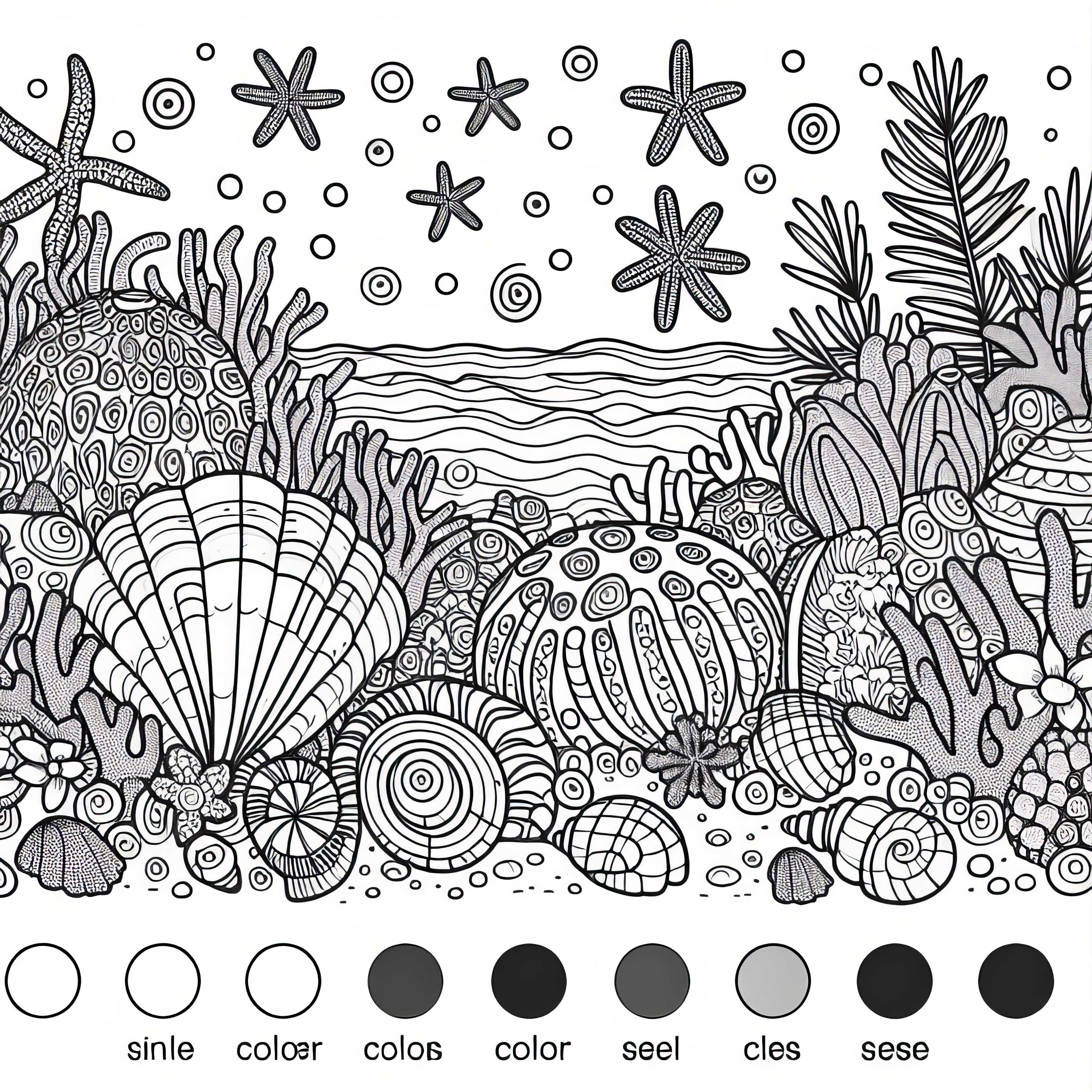 Playa de coral con conchas - Dibujo para colorear gratis para Australia y Oceanía