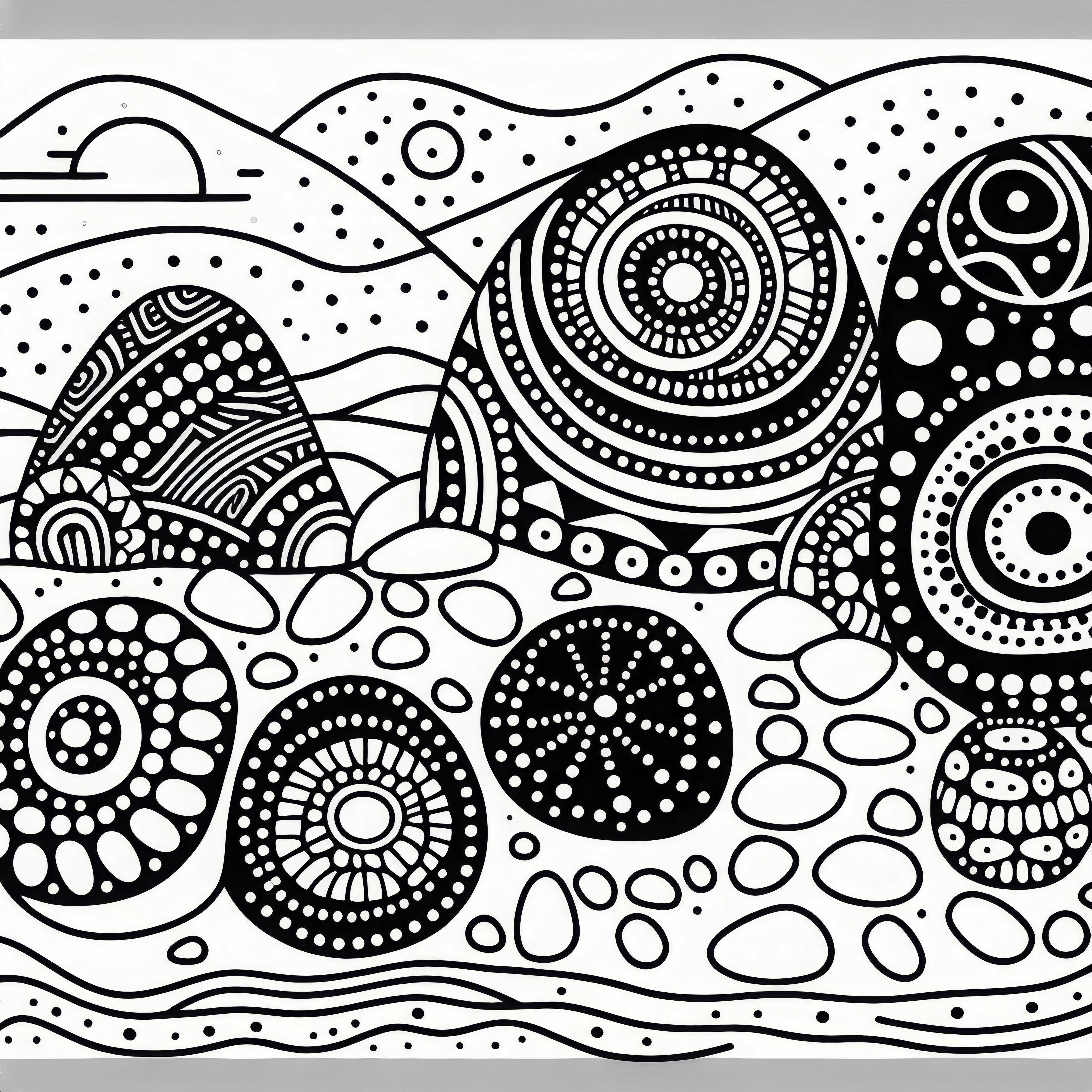 Aboriginsk kunstscene med prikkemønstre på steiner - Malebilde Australia Oseania gratis