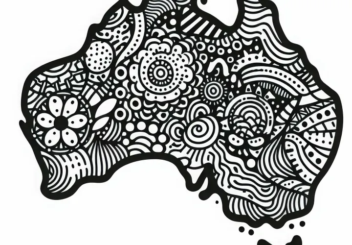 Gambar mewarnai bergaya peta Australia dan Oseania