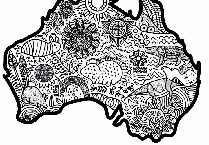 Kunstnerisk kart Australia Oseania fargeleggingsbilde gratis