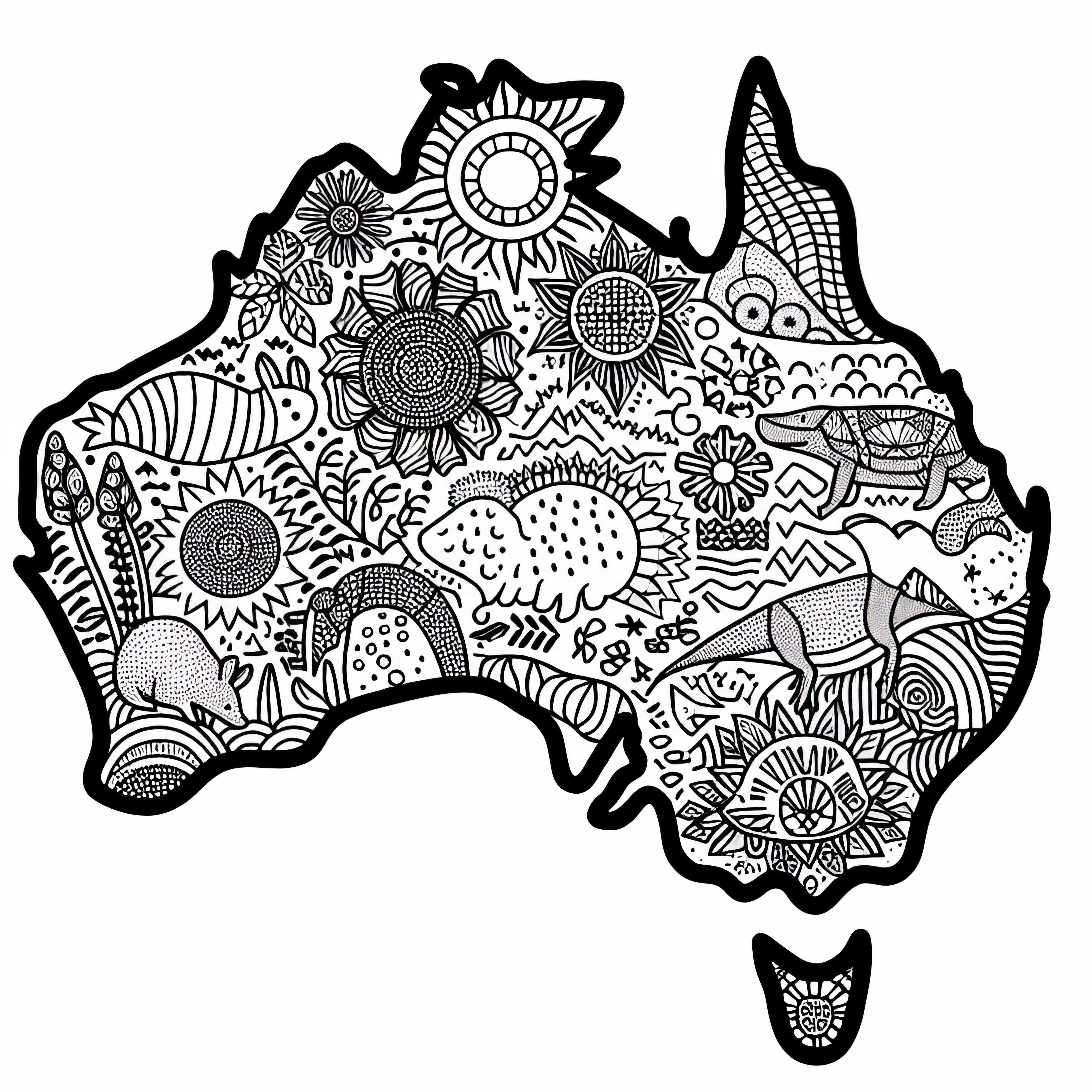 Kunstnerisk kart Australia Oseania fargeleggingsbilde gratis