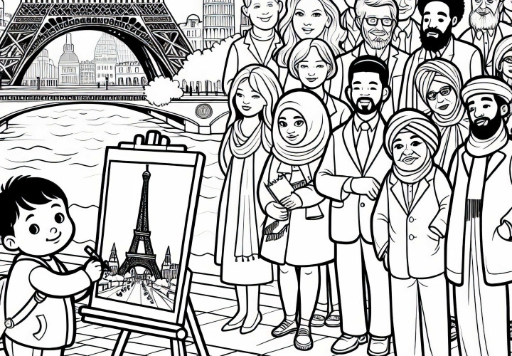 Paris Kind malt Bild vom Eiffelturm – Malvorlage kostenlos Paris Kind malt Bild vom Eiffelturm – Malvorlage kostenlos