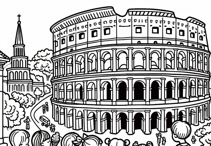 Kolosseum di Roma sebagai gambar pewarnaan - Unduh Gratis