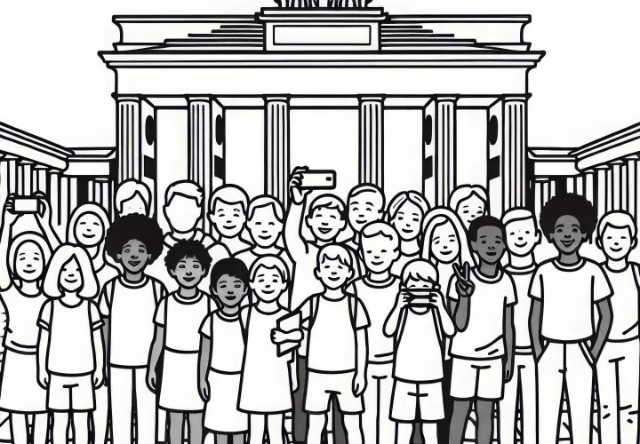 Berlin Anak-anak di Gerbang Brandenburg - Gambar yang Bisa Diwarnai Gratis