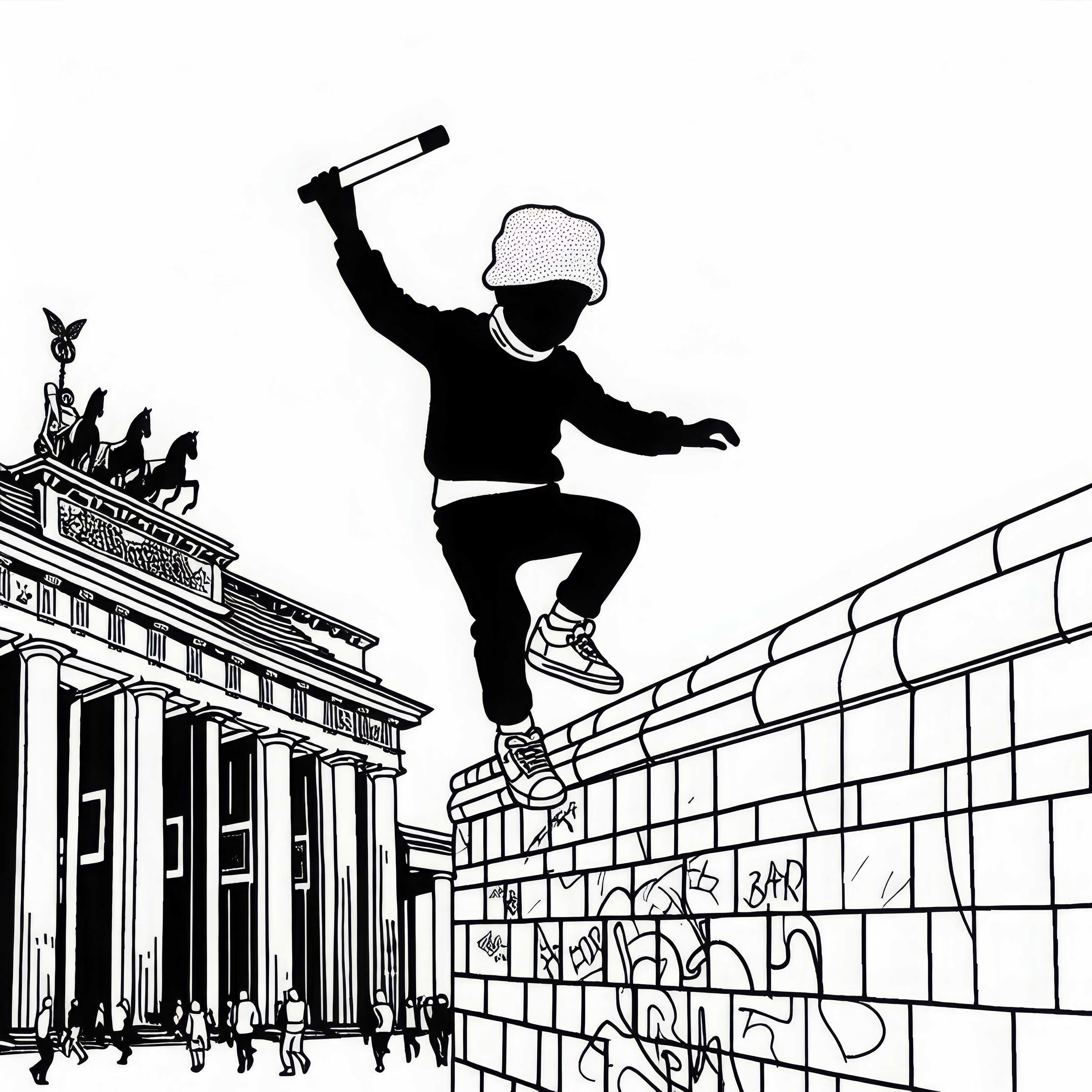 Ein Kind balanciert auf der Mauer der East Side Gallery – kostenlose Malvorlage