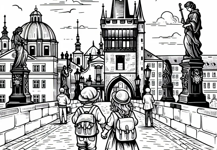 Prag Karlsbrücke gambar pewarnaan gratis