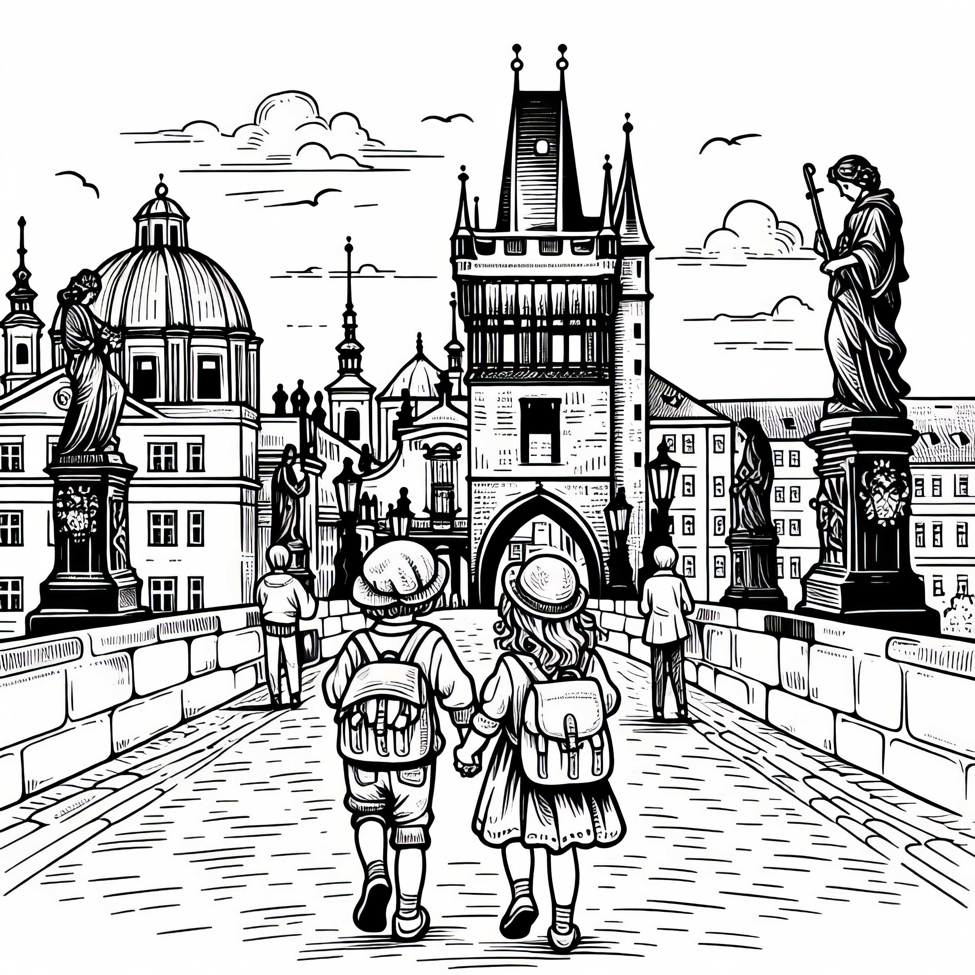 Prag Karlsbrücke Malvorlage gratis