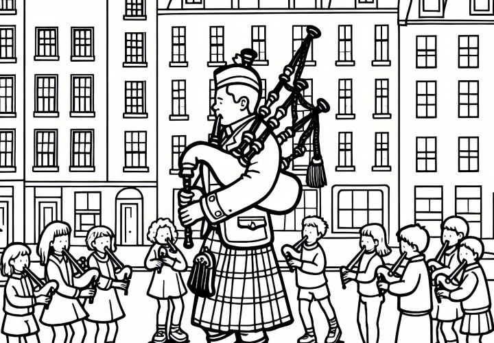 Ausmalbild eines Dudelsackspielers aus Edinburgh kostenlos Ausmalbild eines Dudelsackspielers aus Edinburgh kostenlos