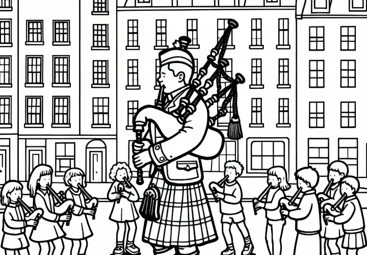 Gambar mewarnai seorang pemain saksofon dari Edinburgh secara gratis