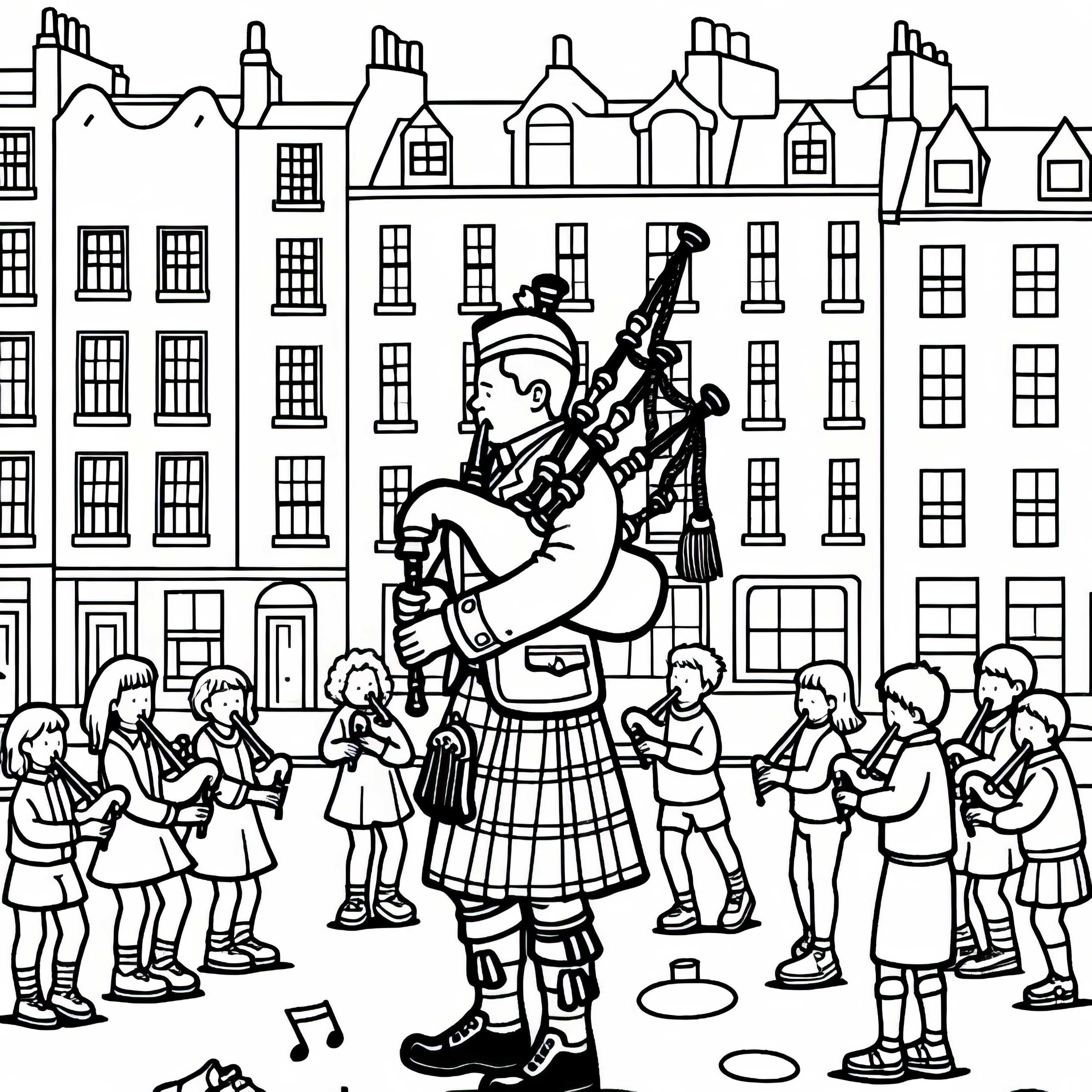 Ausmalbild eines Dudelsackspielers aus Edinburgh kostenlos