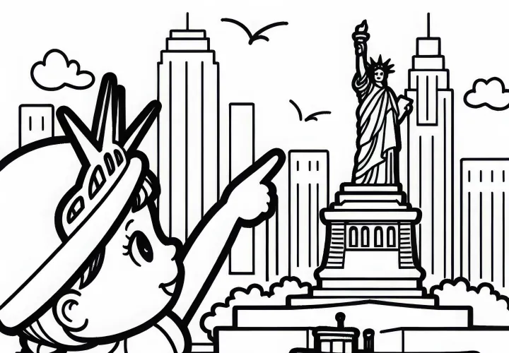 New York City Patung Kebebasan Template Pewarnaan Gratis