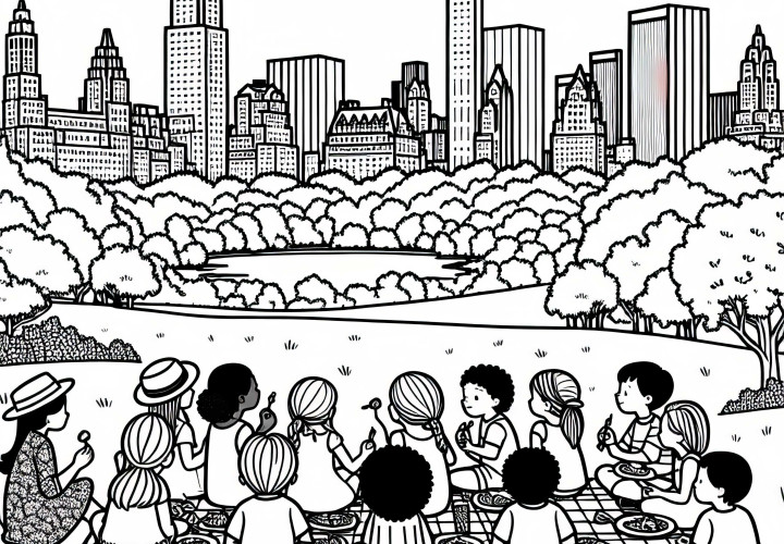 Kinder Sitzen Auf Picknickdecke Im Central Park - Malvorlage Kostenlos Kinder Sitzen Auf Picknickdecke Im Central Park - Malvorlage Kostenlos
