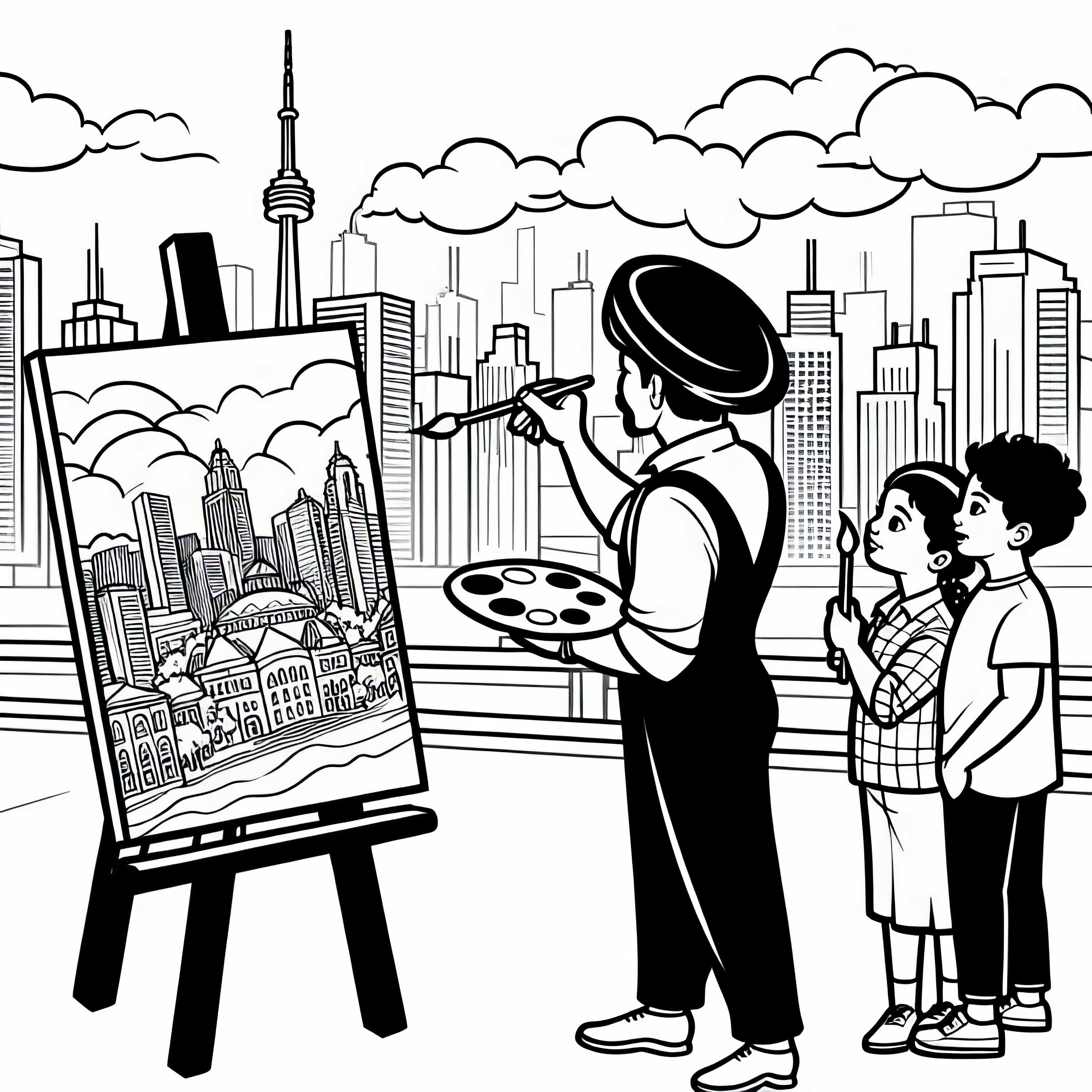 Toronto Straßenkünstler malt Stadtbild – Ausmalbild gratis