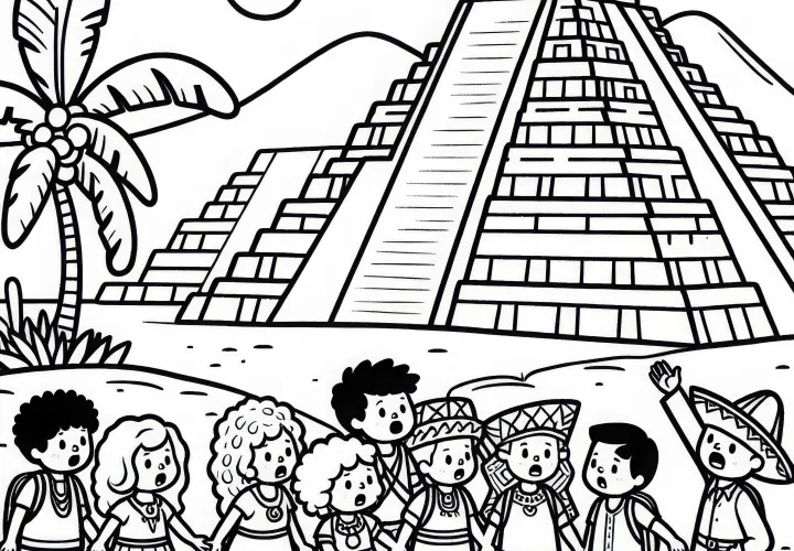 Gambar mewarnai dari piramida kuno di Kota Meksiko – tersedia secara gratis