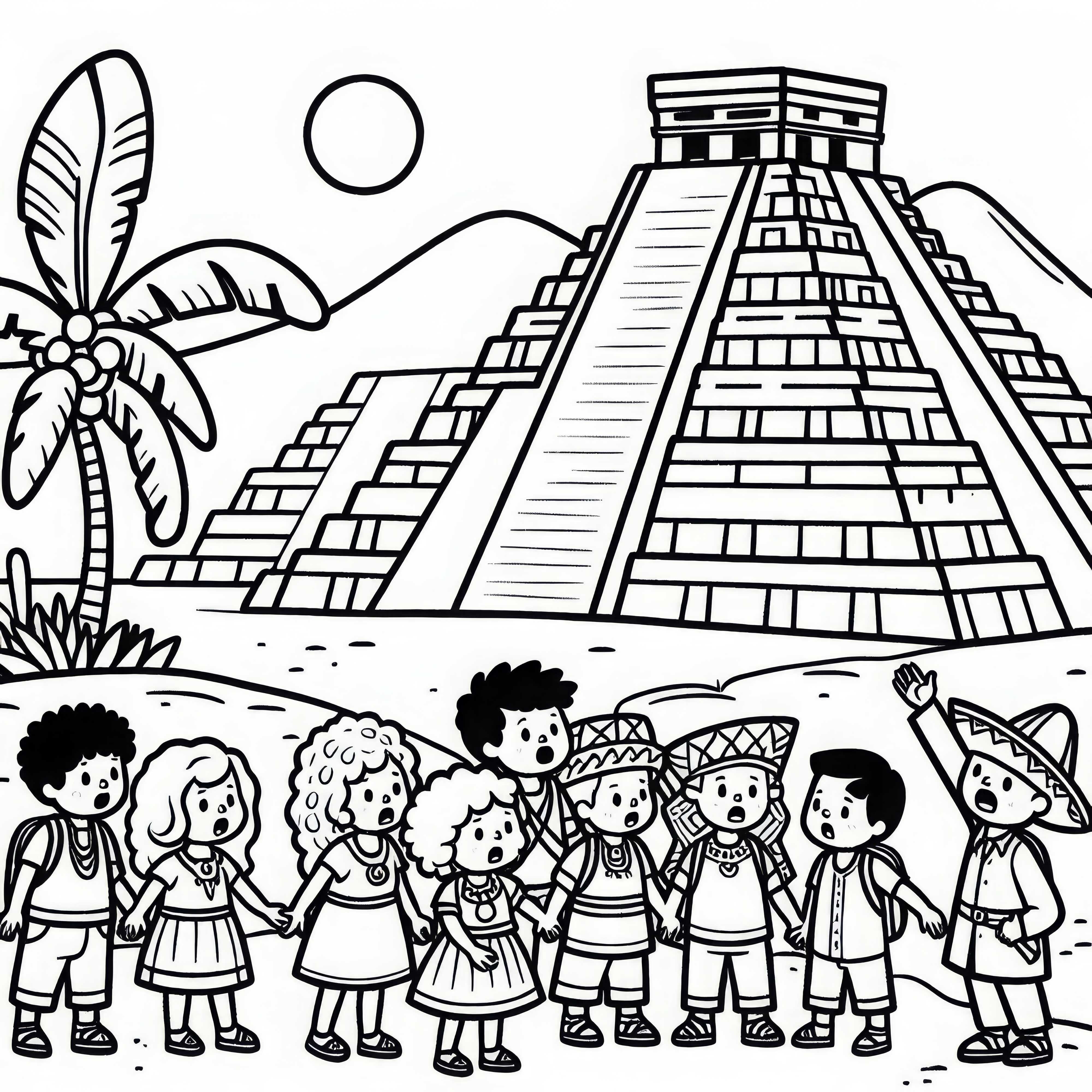 Ausmalbild von den alten Pyramiden in Mexiko-Stadt – kostenlos verfügbar