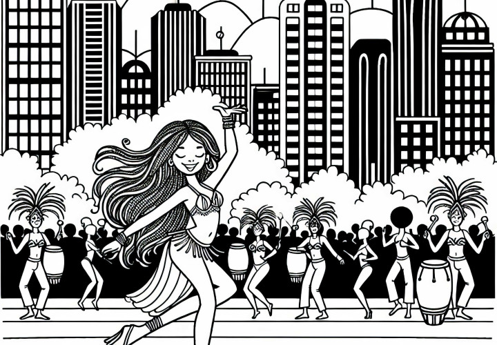 Rio de Janeiro: Mädchen tanzt Samba – Ausmalbild kostenlos zum Download Rio de Janeiro: Mädchen tanzt Samba – Ausmalbild kostenlos zum Download