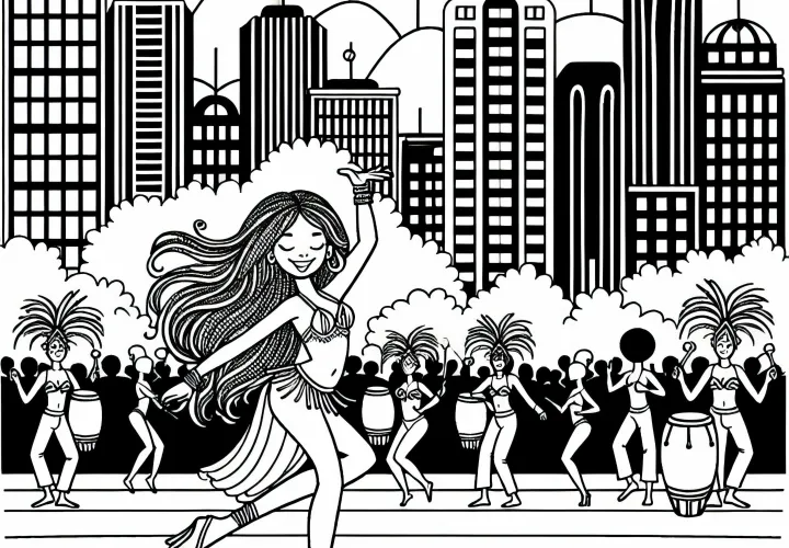 Rio de Janeiro: Gadis menari Samba – Gambar untuk diwarnai gratis untuk diunduh