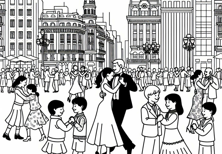 Ausmalbild eines Tangotänzers auf einem Platz in Buenos Aires Ausmalbild eines Tangotänzers auf einem Platz in Buenos Aires