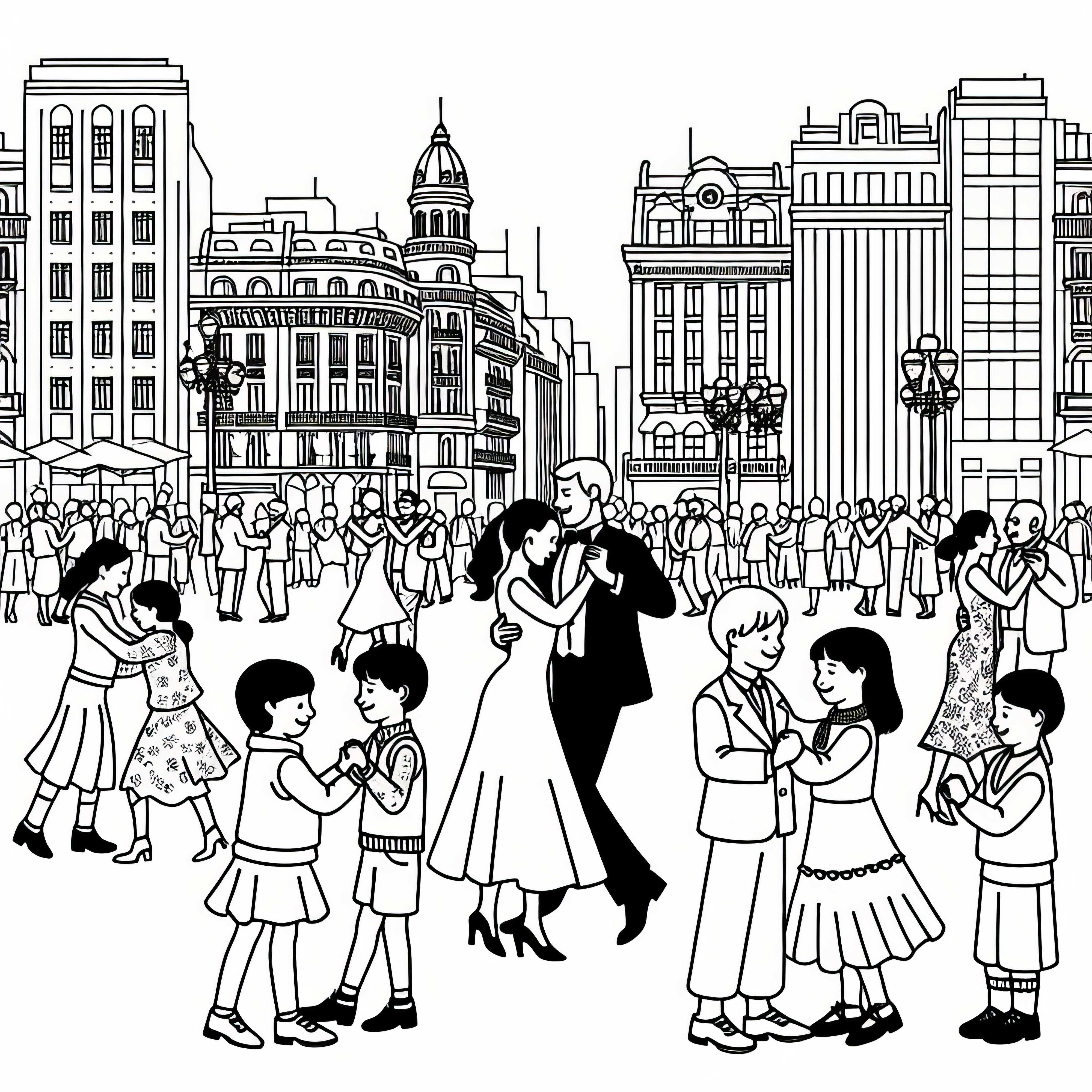 Ausmalbild eines Tangotänzers auf einem Platz in Buenos Aires