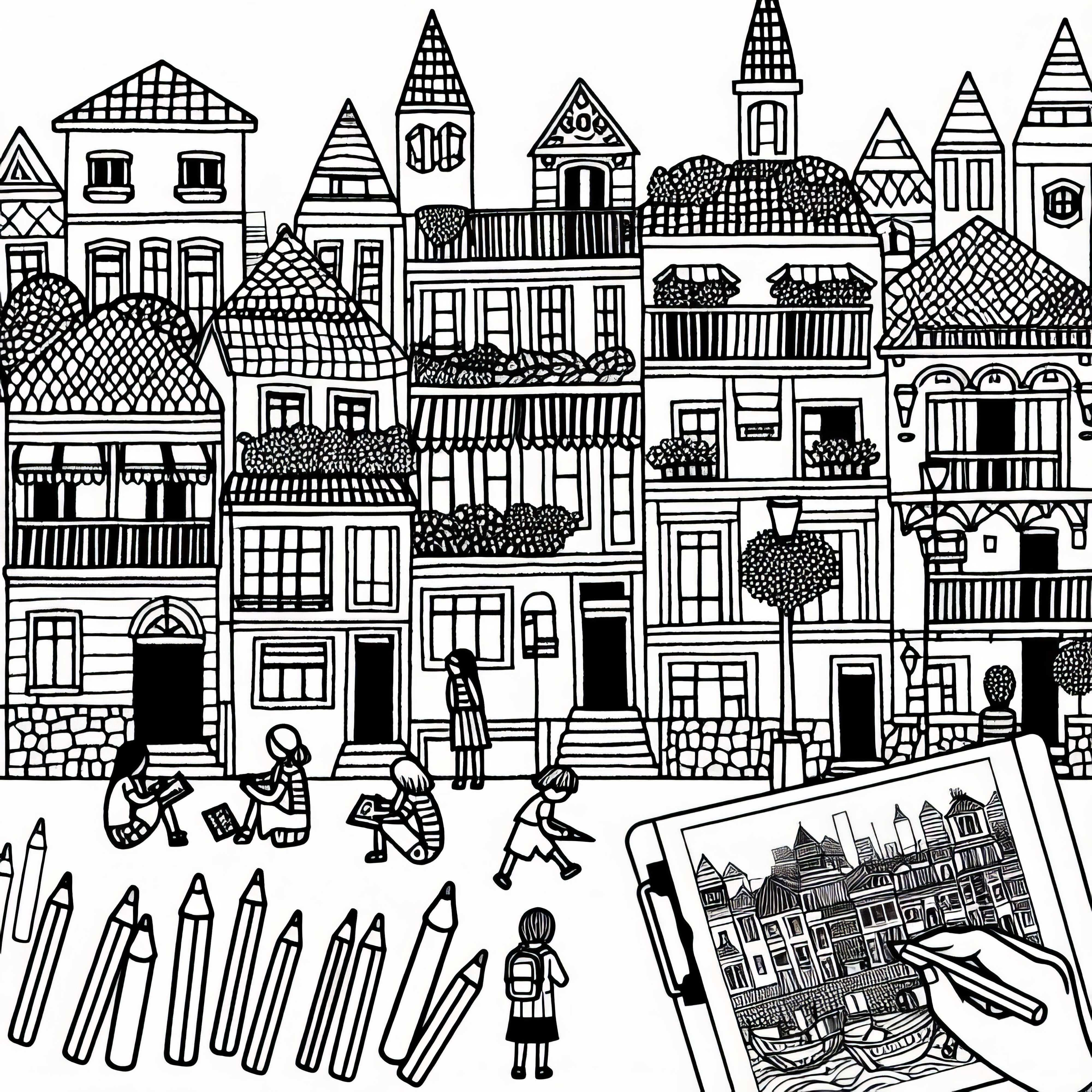 Ausmalbild von Häusern in La Boca, Buenos Aires – Kostenlos herunterladen