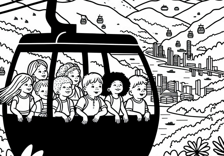 Bogota Kinder fahren mit Seilbahn auf Berg Monserrate Malvorlage kostenlos Bogota Kinder fahren mit Seilbahn auf Berg Monserrate Malvorlage kostenlos