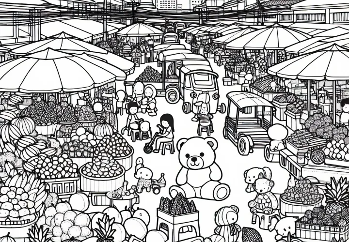 Gambaran Jalan Pasar Bangkok untuk Diwarnai Gratis