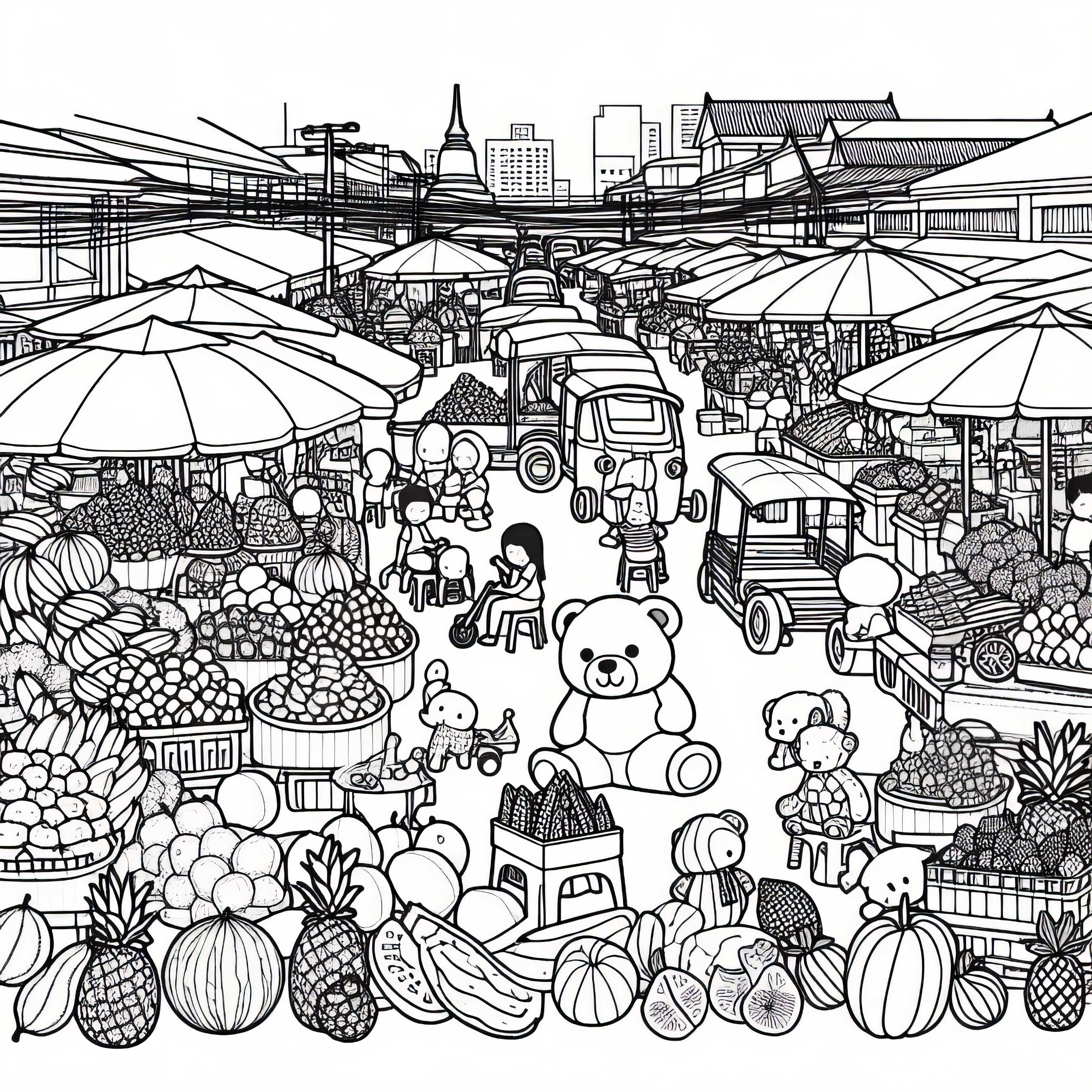 Bangkok Straßenmarkt Ausmalbild Kostenlos