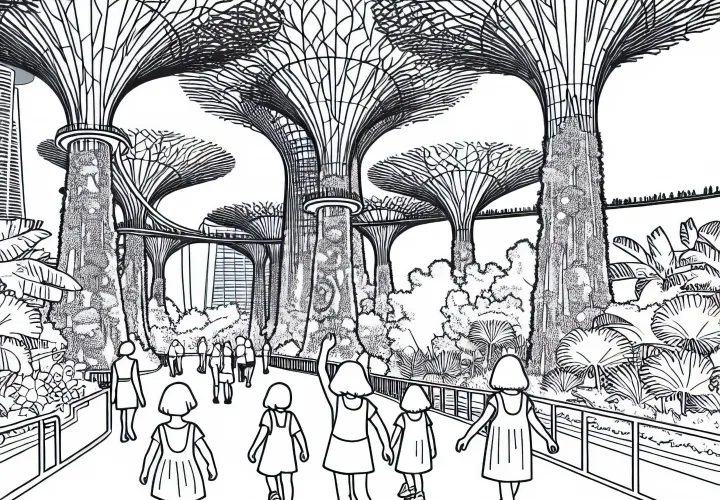Gambar Mewarnai Supertree Grove Singapura Gratis