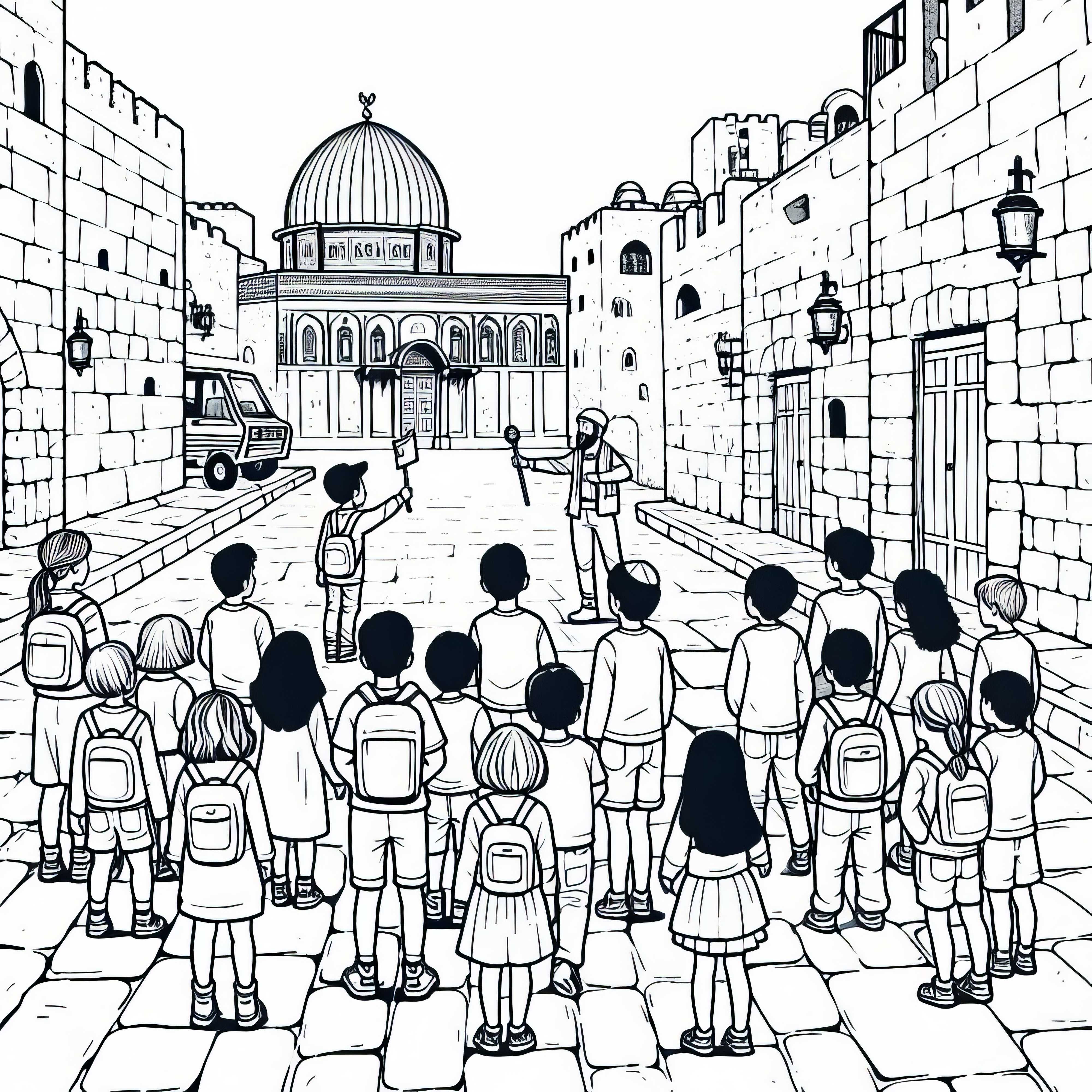 Download a free coloring page of the old city of Jerusalem