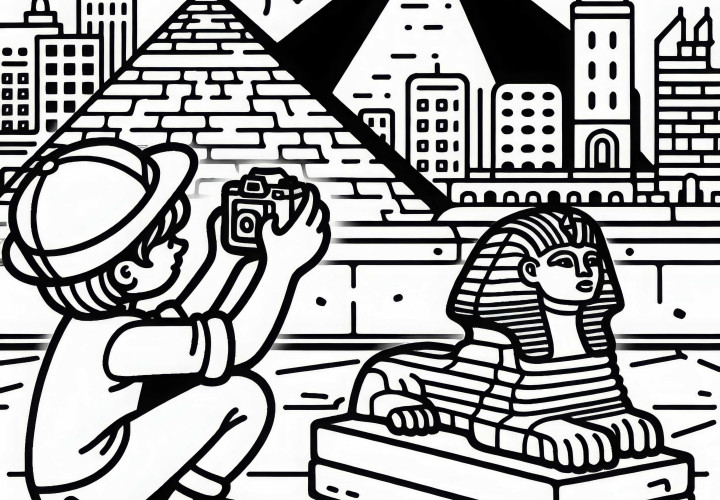 Cairo boy photographs Sphinx coloring page for free