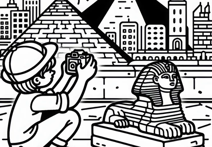 Kairo Anak memotret gambar pewarnaan Sphinx secara gratis