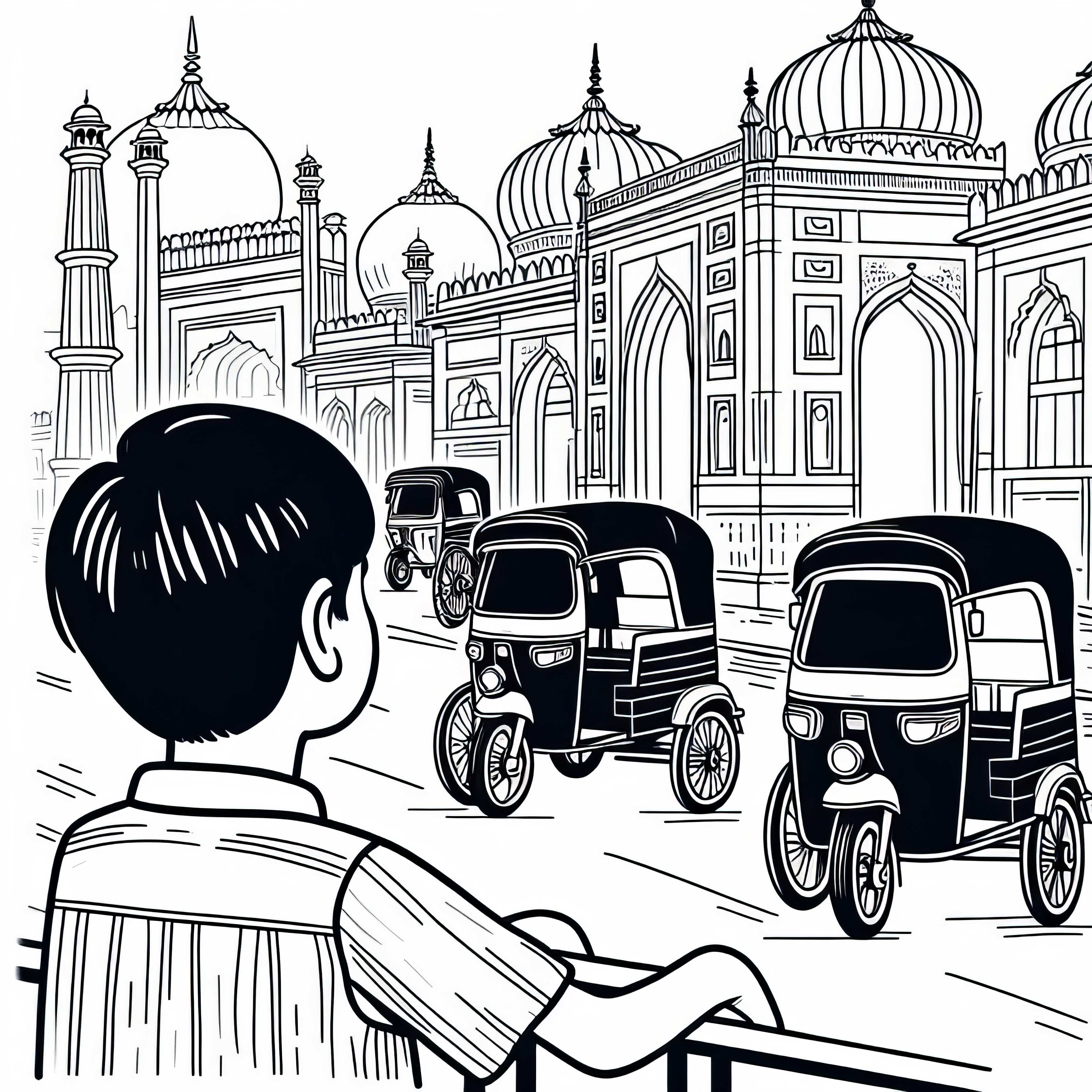 New Delhi: Rickshaws on the streets – Free coloring sheet