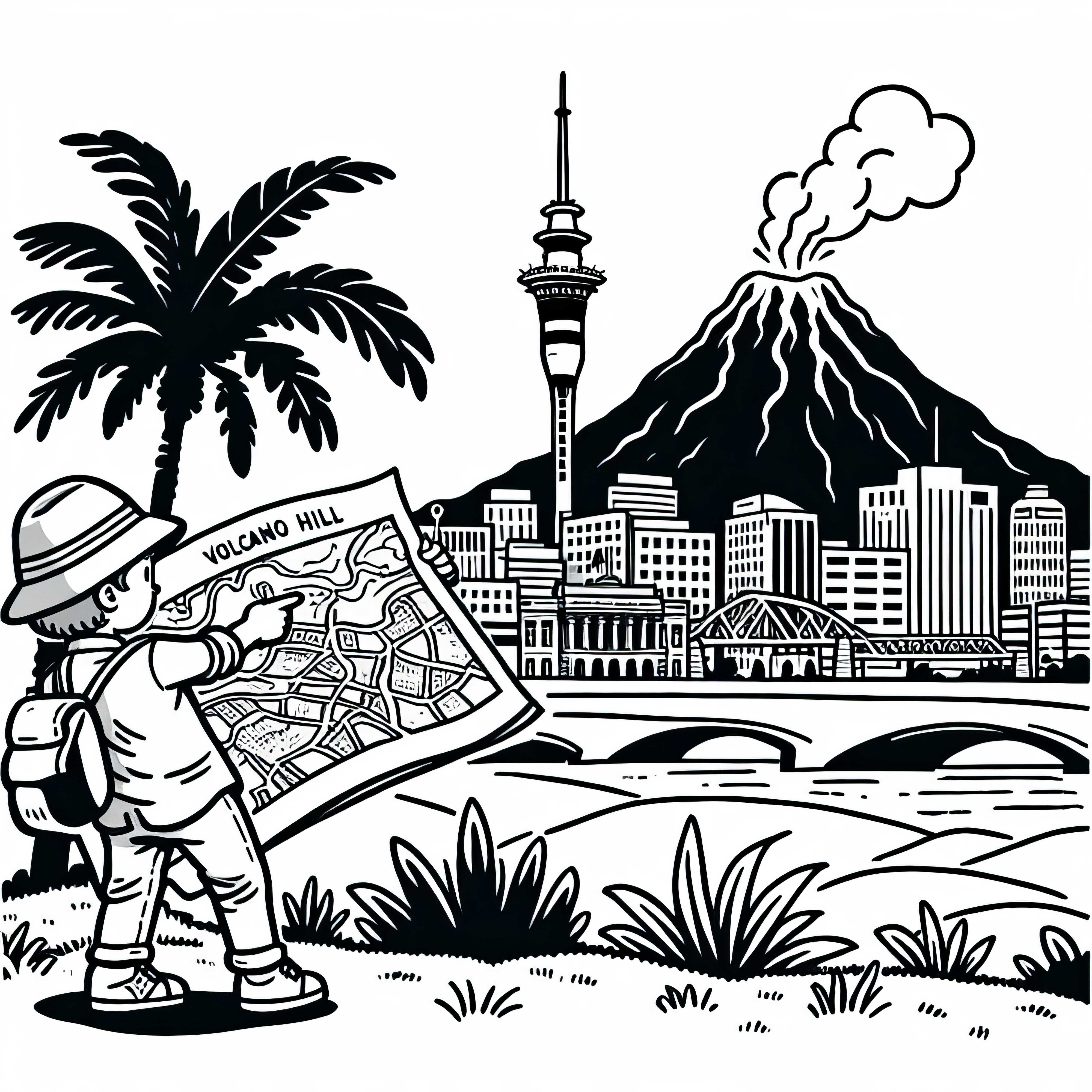 Free coloring page of a volcanic hill in Auckland