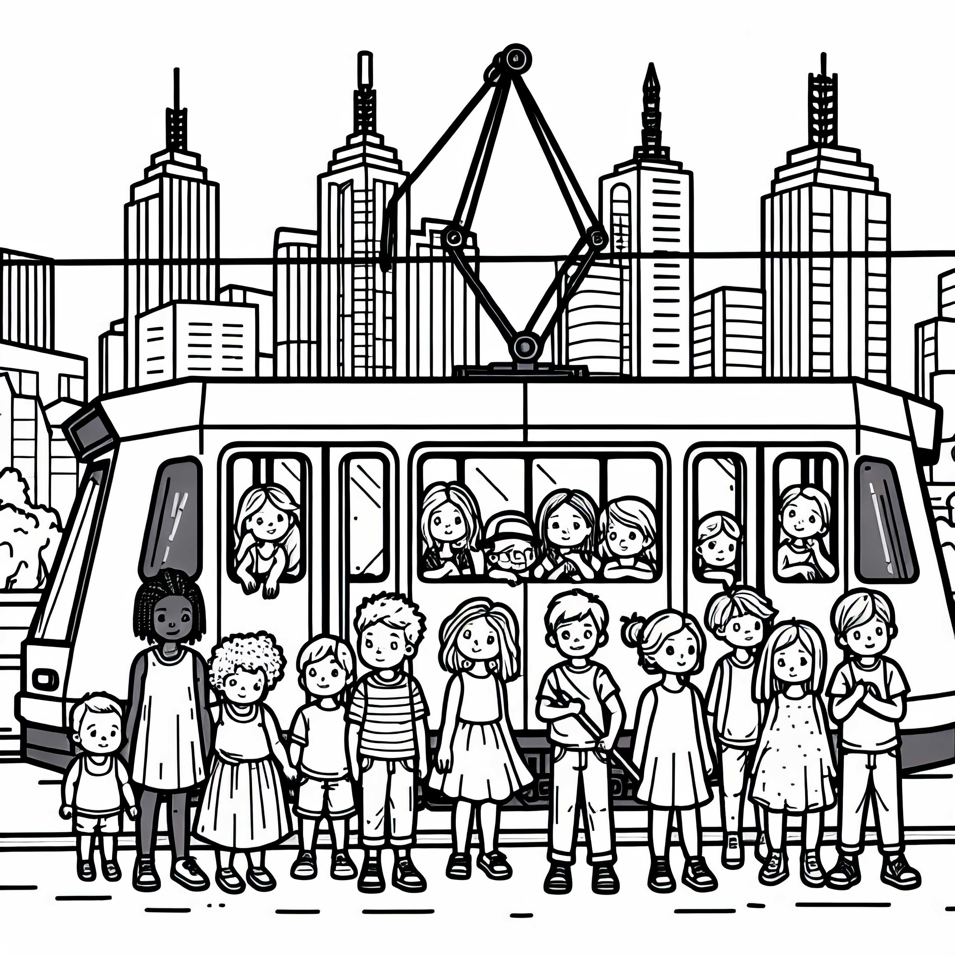 Children ride the tram – Free coloring page