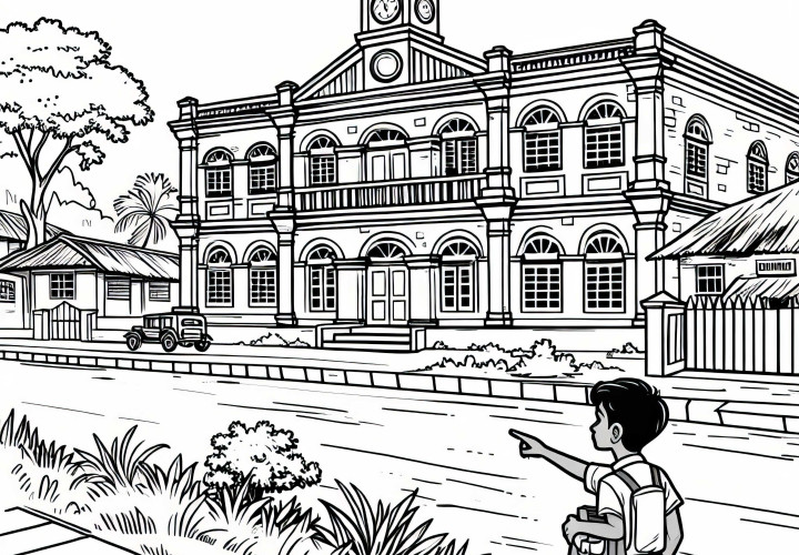 Image à colorier du vieux bâtiment colonial - Téléchargement gratuit